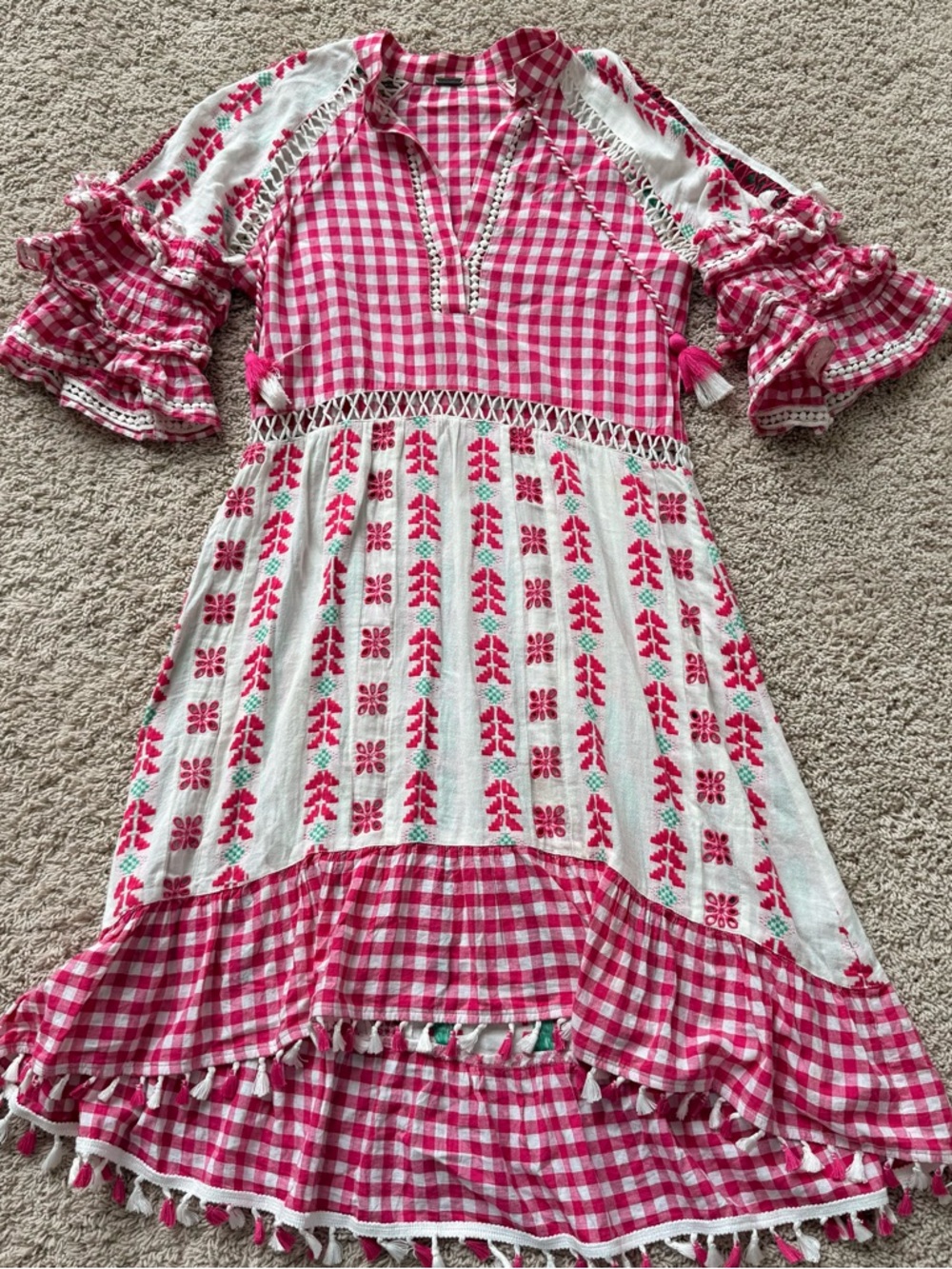 Dodo Bar Or Pink Gingham & Embroidered Cotton Dress